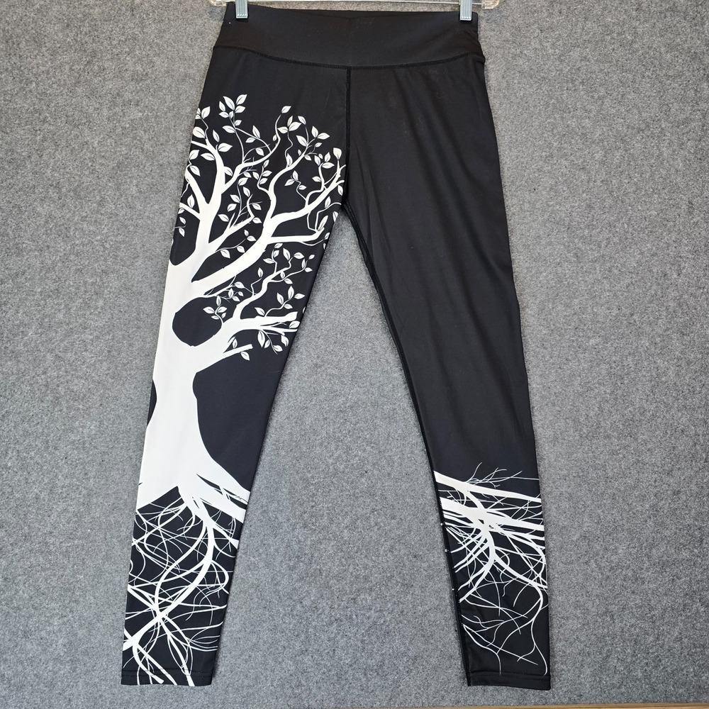 Women Tree Of Life Compression Leggings XL Black Stretch Graphic Workout Running